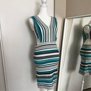 Bebe coogi sweater style Teal Striped cut out Midi Dress
